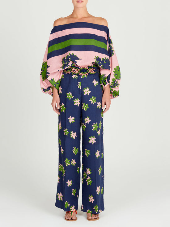 silvia tcherassi Bellagio Blouse Navy Pink Precios de Black Friday