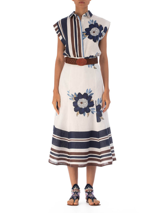 silvia tcherassi Falda Erin Multi Navy Brown Floral Rebajas de fin de temporada