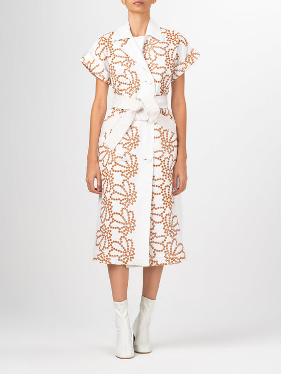 silvia tcherassi Vestido Concetta White Cacao Eyelet Venta caliente