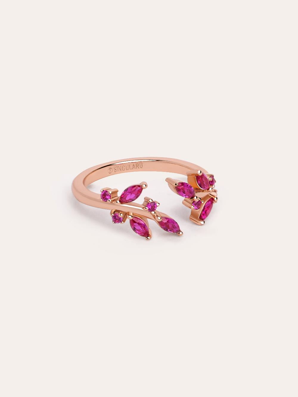 singularu Anillo Buganvilla Raspberry Plata Baño Oro Rosa