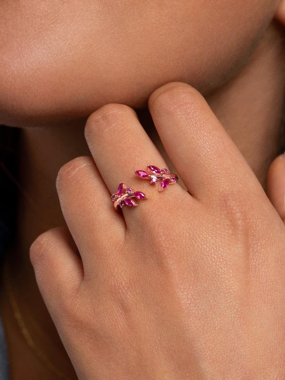 singularu Anillo Buganvilla Raspberry Plata Baño Oro Rosa Solo hoy