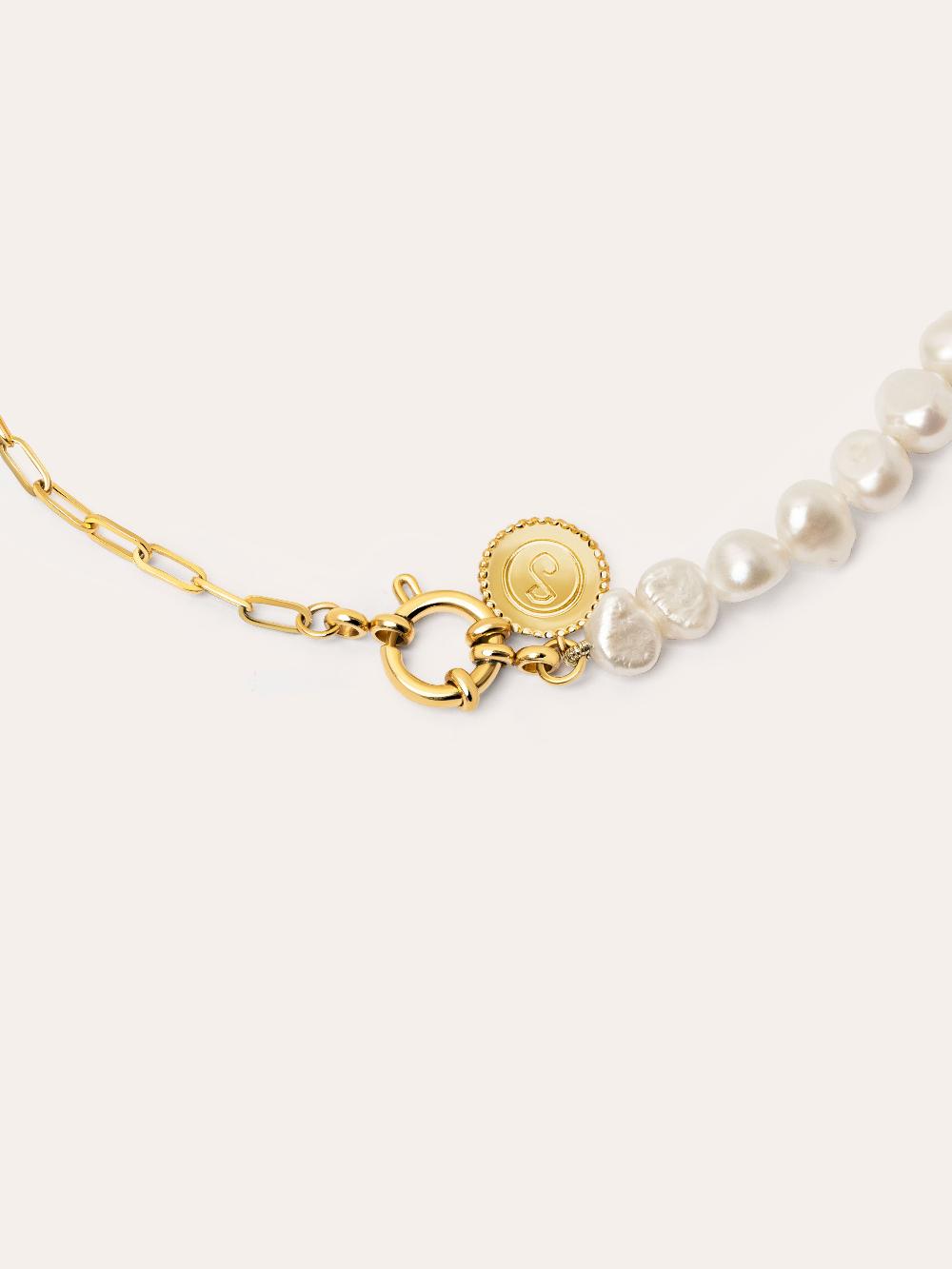 singularu Collar Chic Pearl Acero Baño Oro