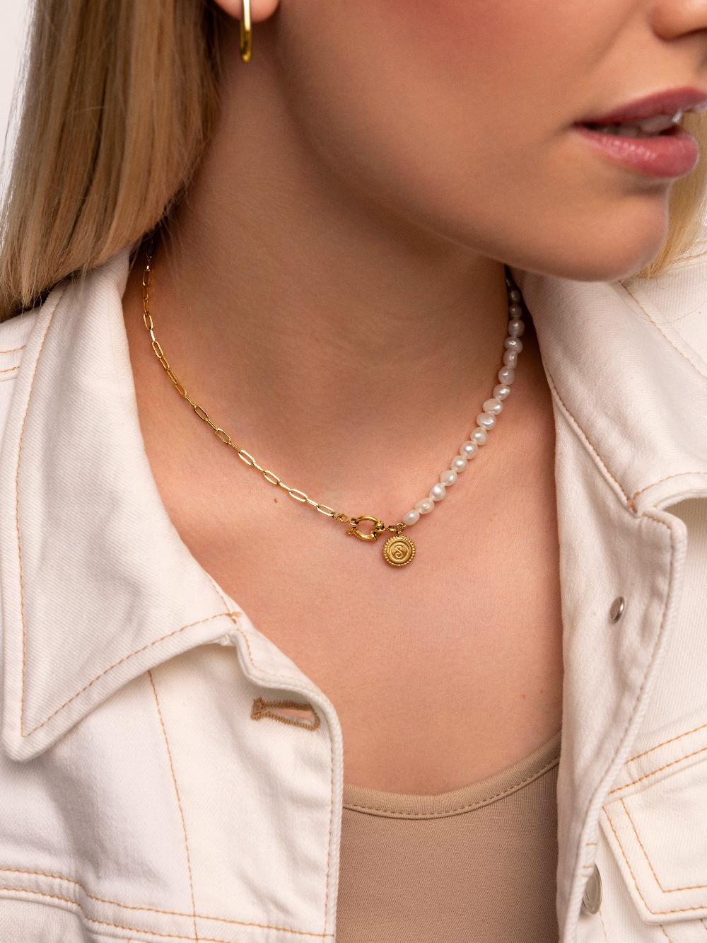 singularu Collar Chic Pearl Acero Baño Oro Superdescuento