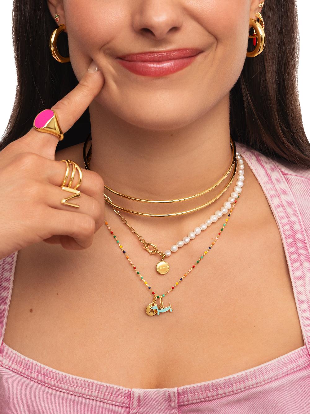 singularu Collar Chic Pearl Acero Baño Oro Superdescuento