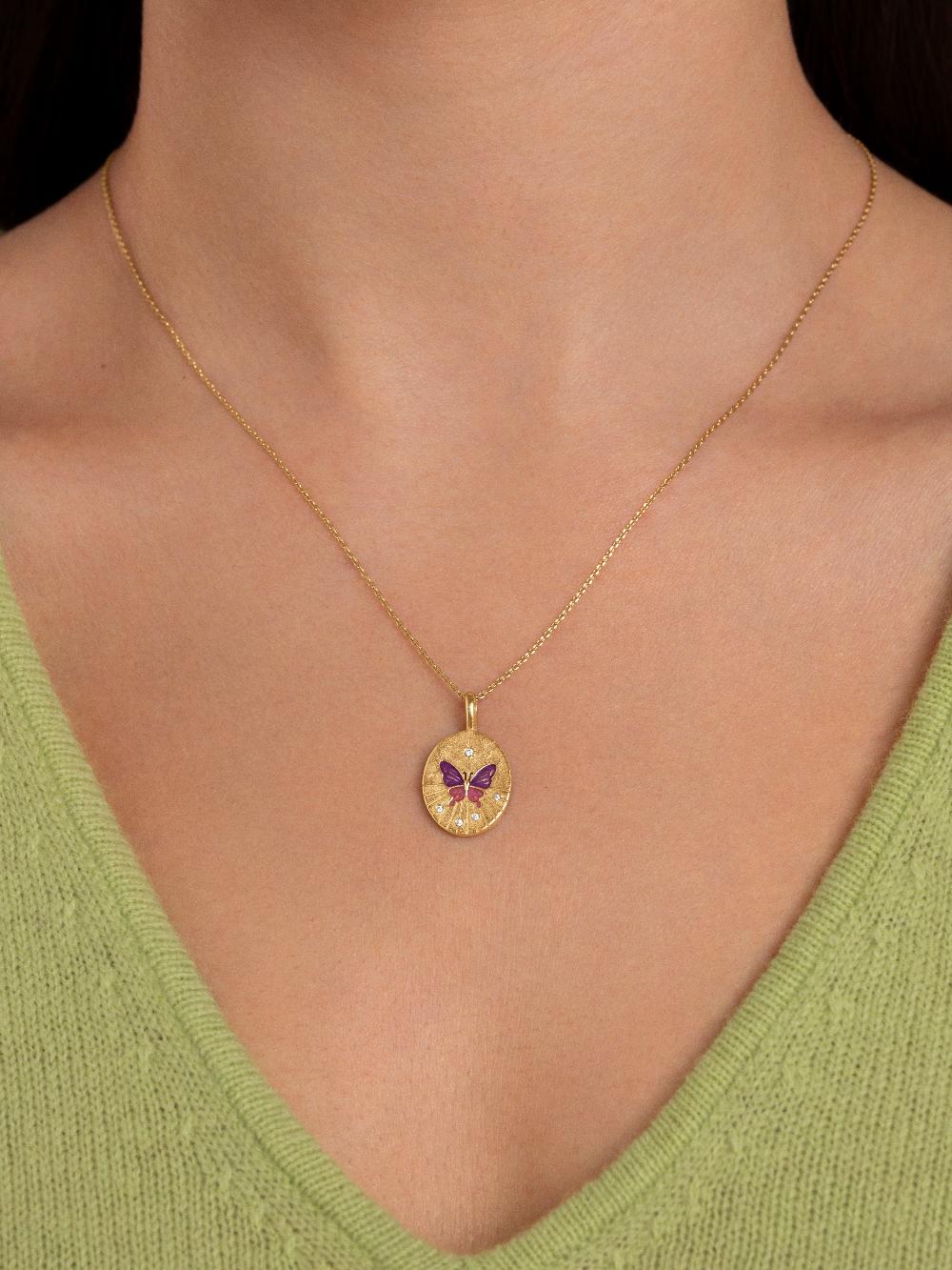 singularu Collar Medallion Butterfly Rose Baño Oro Tienda de fábrica