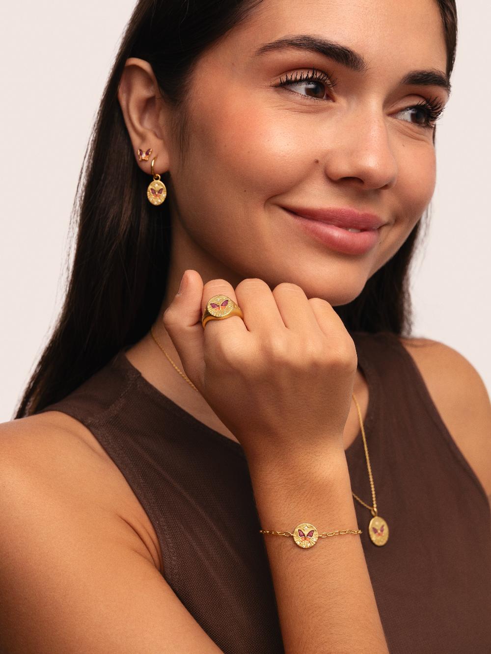 singularu Collar Medallion Butterfly Rose Baño Oro Tienda de fábrica