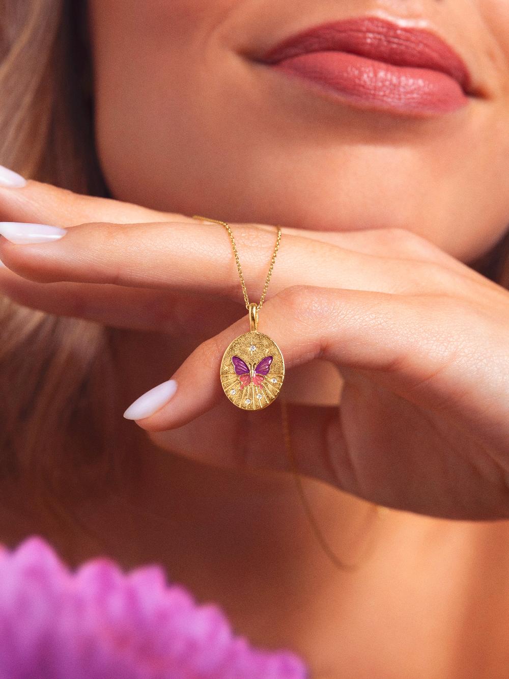 singularu Collar Medallion Butterfly Rose Baño Oro Tienda de fábrica