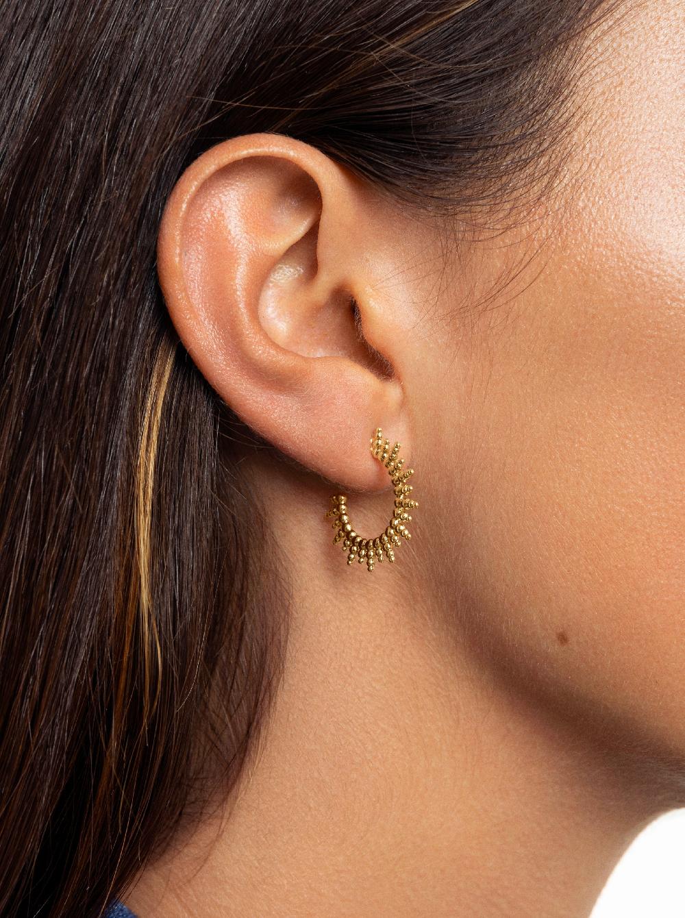 singularu Pendientes Pebbles Sun Baño Oro Grandes ahorros