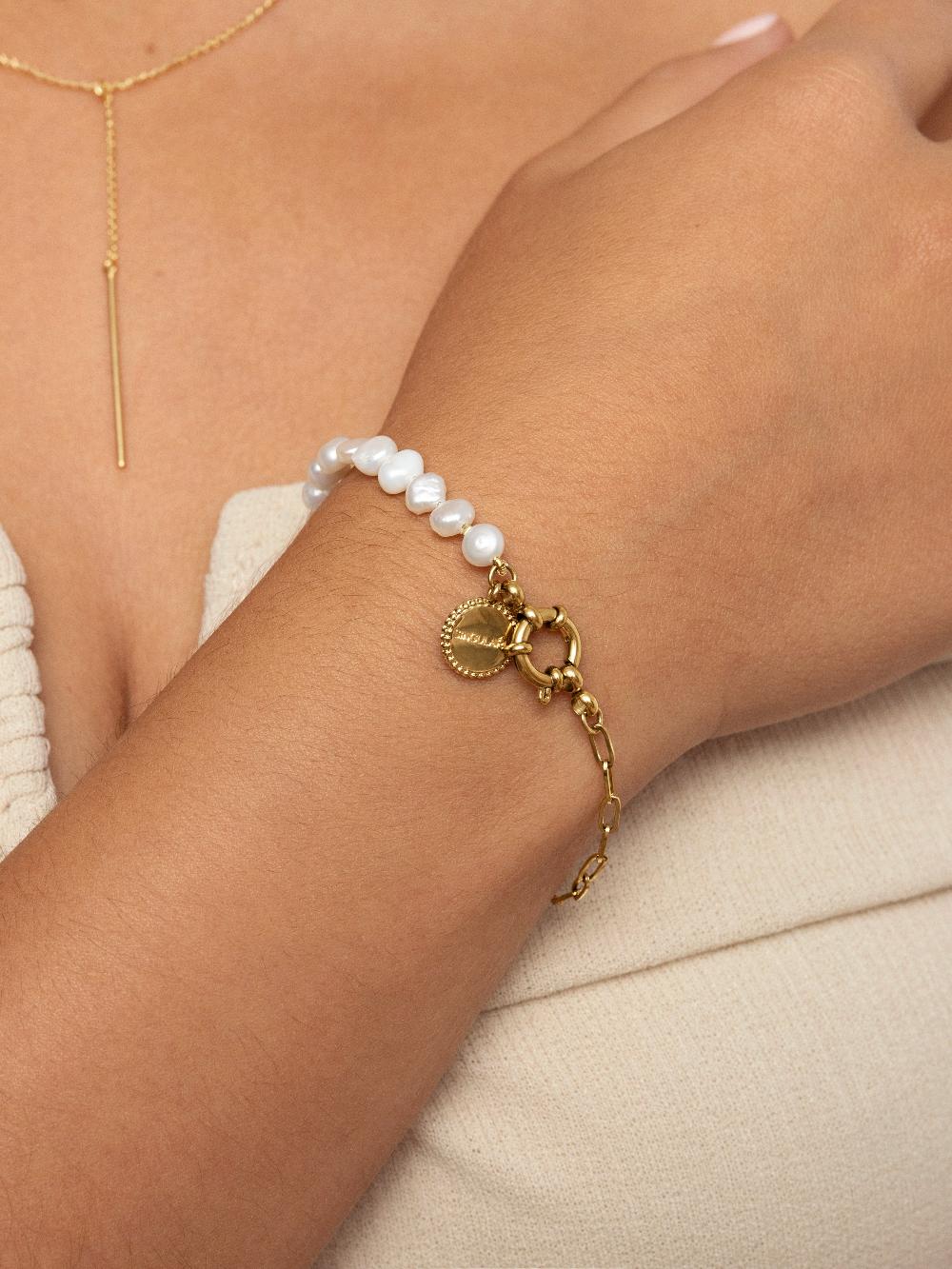 singularu Pulsera Chic Pearl Acero Baño Oro Los más vendidos