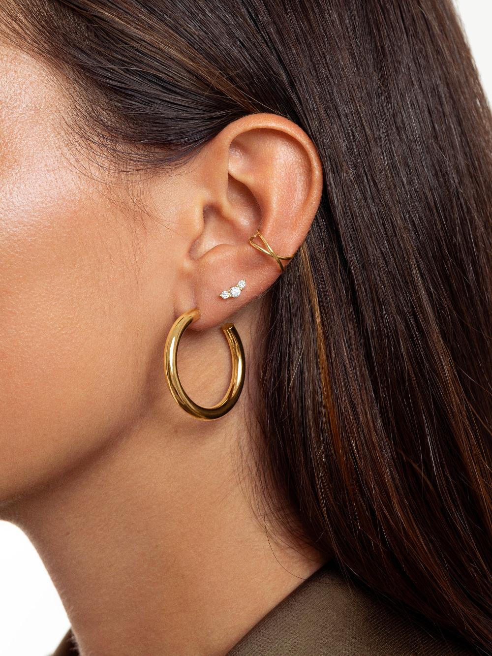 singularu Pendiente Suelto Ear Cuff Cross Plata Baño Oro Liquidación