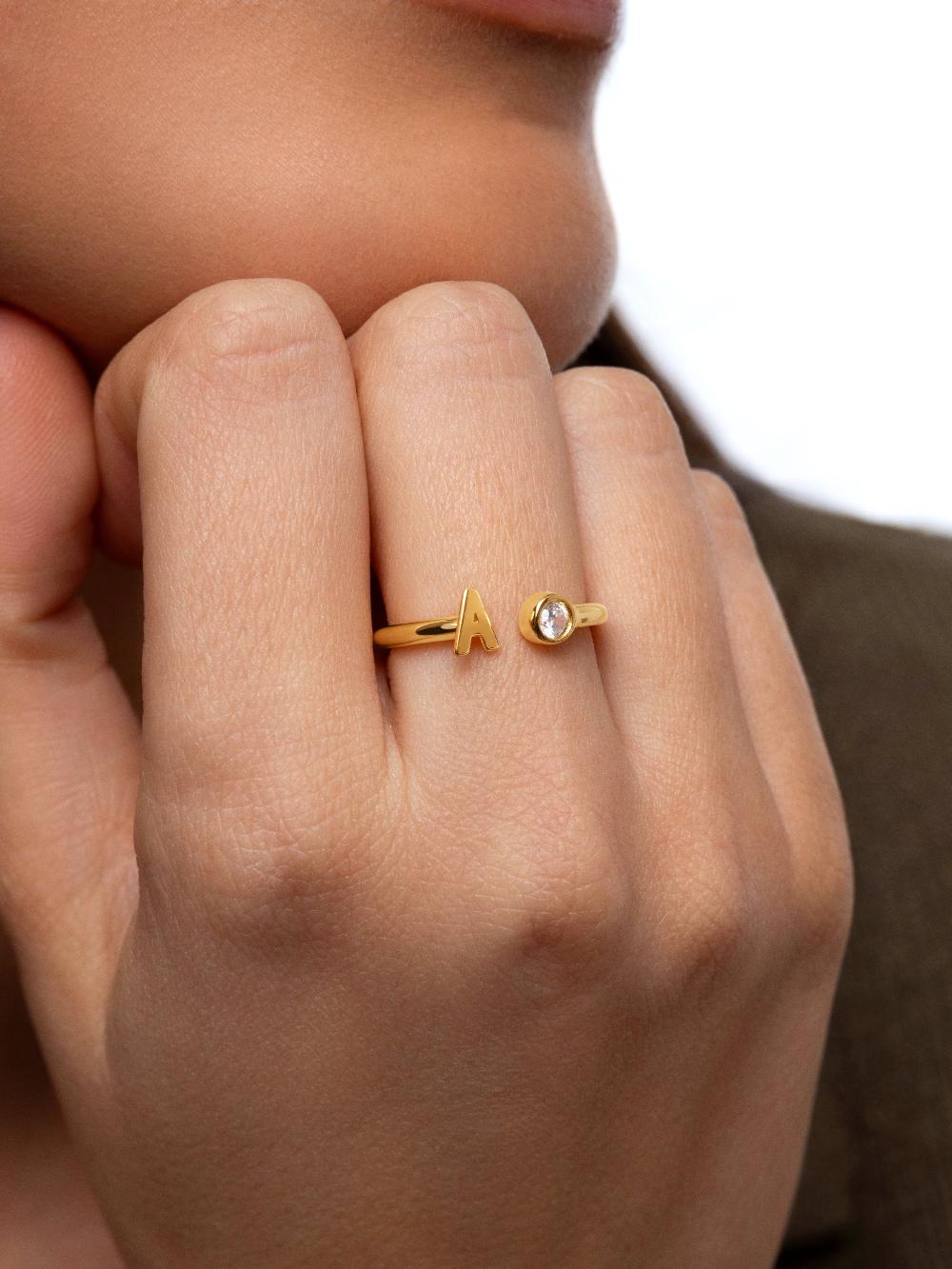 singularu Anillo Personalizado Letter Spark Plata Baño Oro Envío gratis