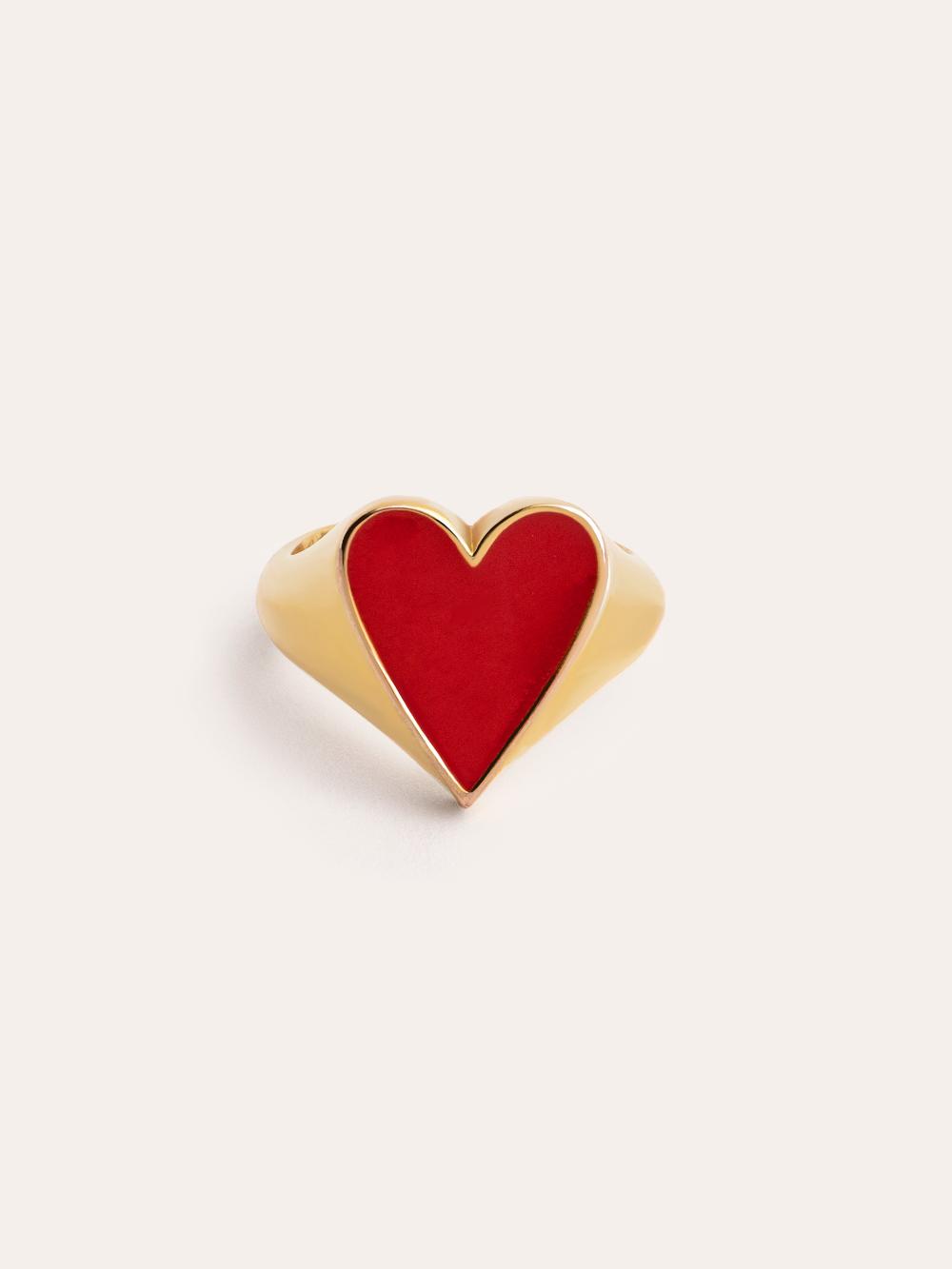 singularu Anillo Lovely Heart Red Enamel Baño Oro Oferta especial