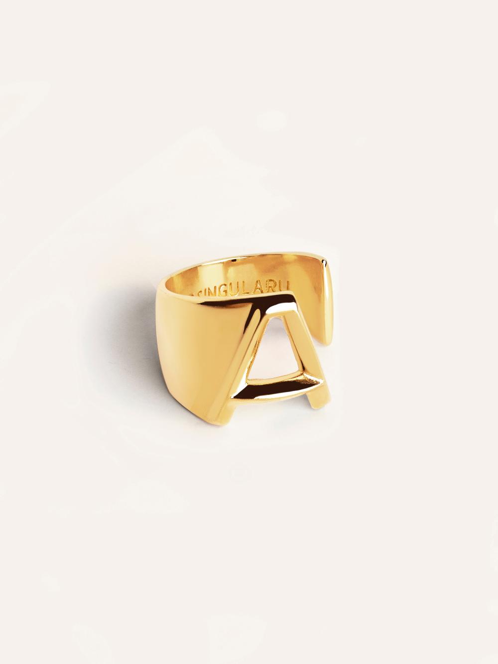 singularu Anillo Personalizado Letter Signet Baño Oro