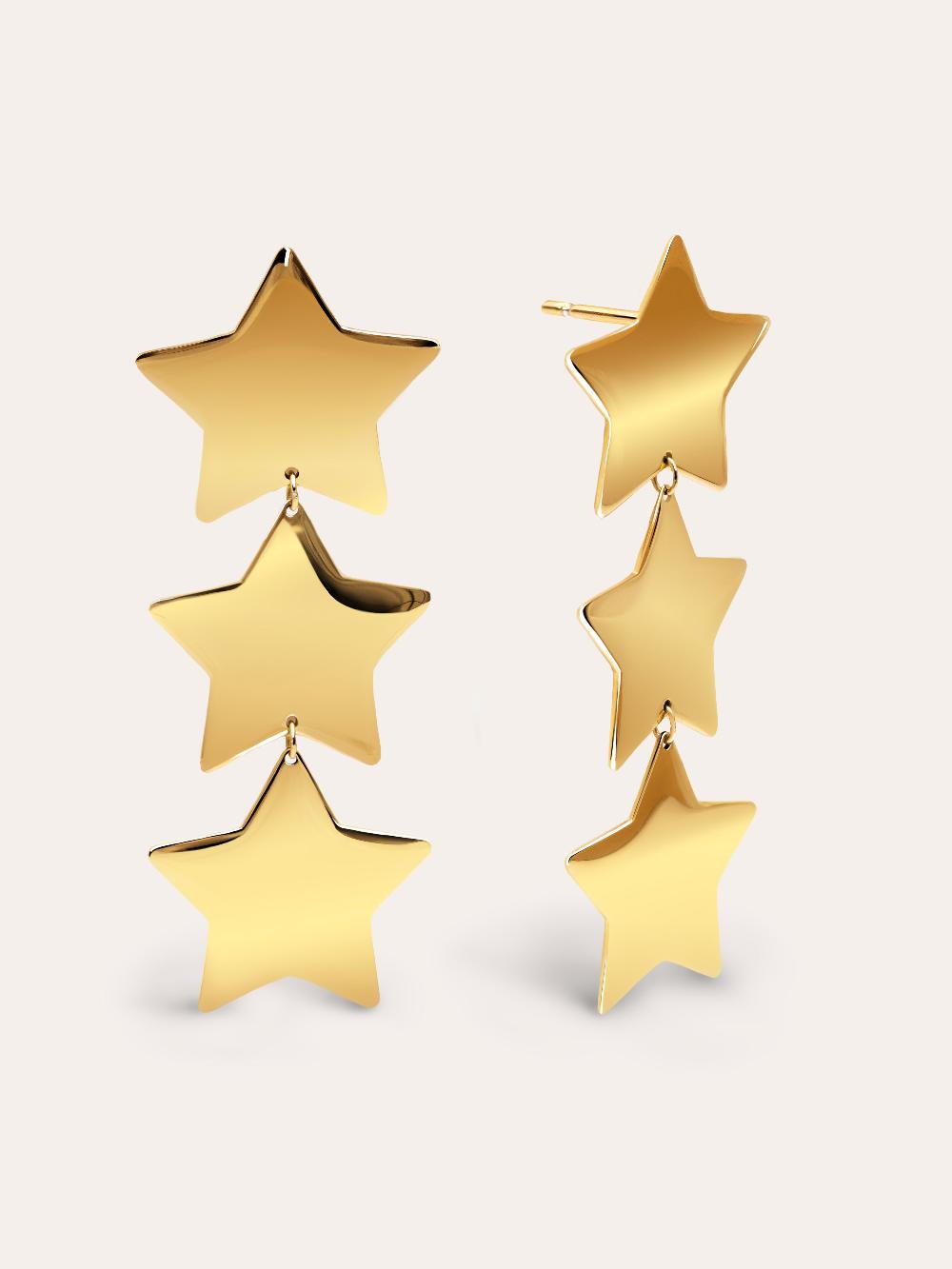 singularu Pendientes Big Stars Acero Baño Oro