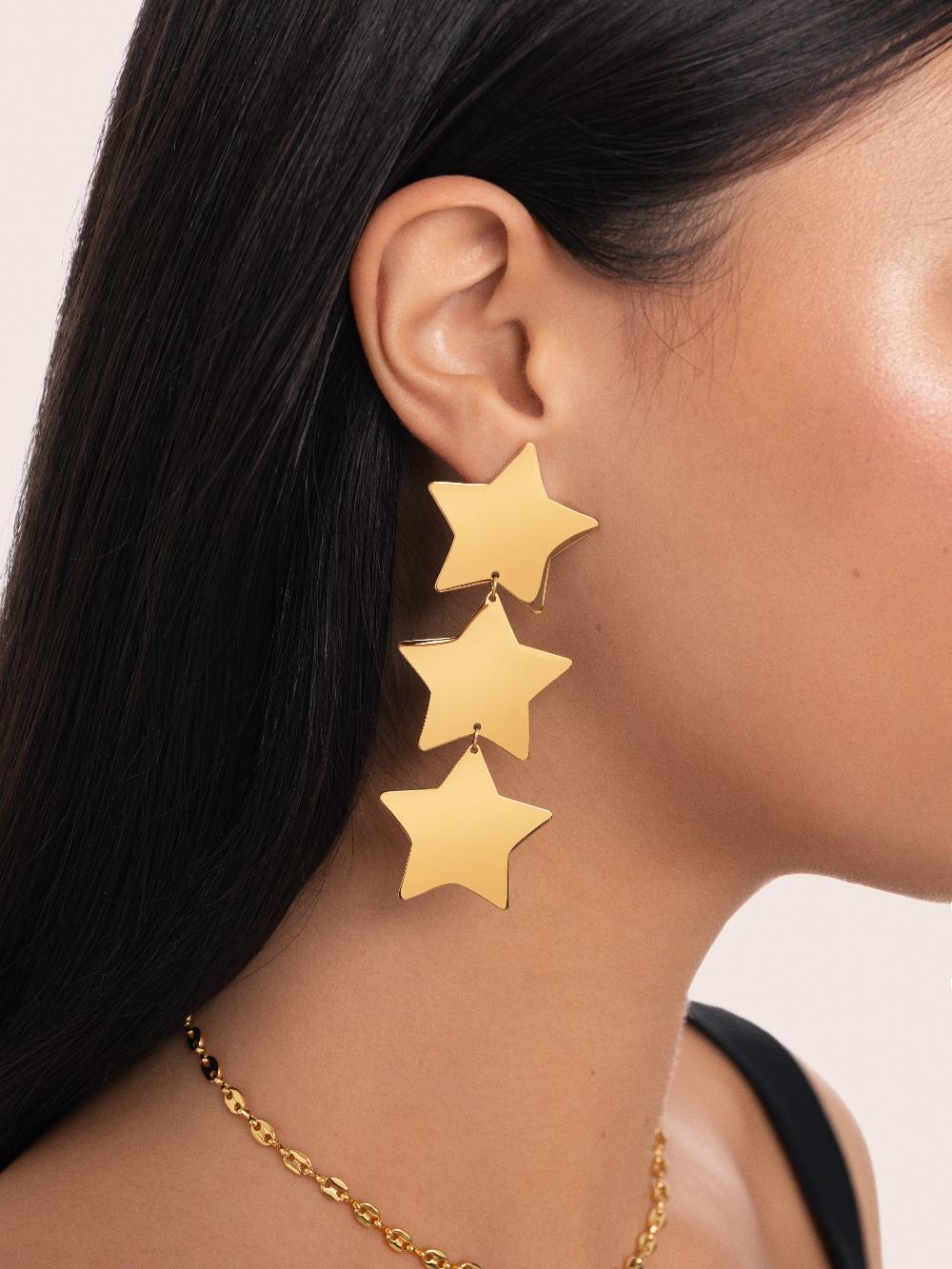 singularu Pendientes Big Stars Acero Baño Oro Outlet online