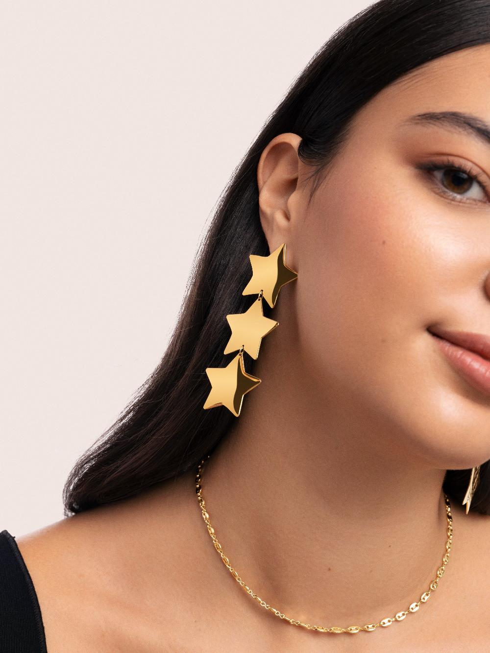 singularu Pendientes Big Stars Acero Baño Oro Outlet online