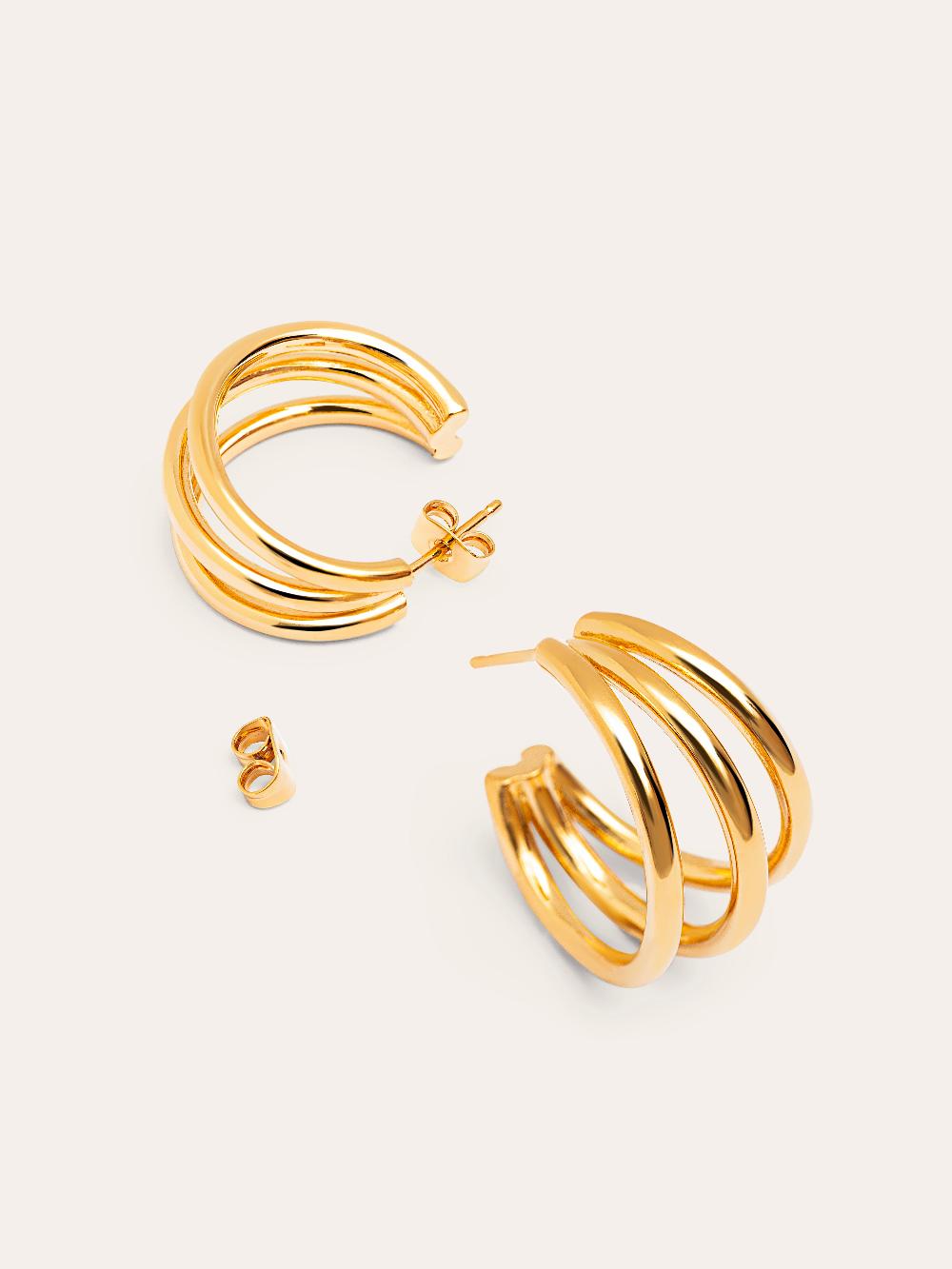 singularu Pendientes Aro Triple Baño Oro Venta caliente
