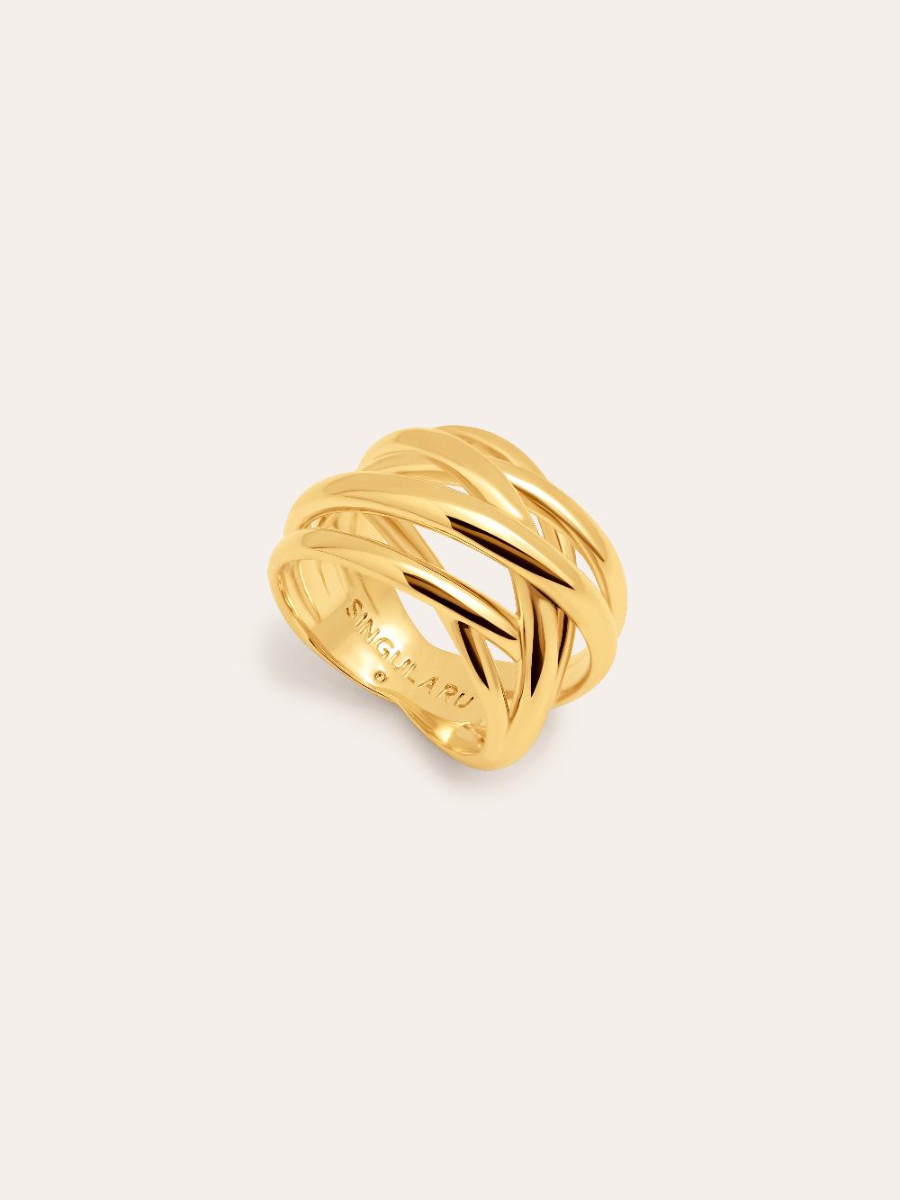 singularu Anillo Triple Cross Baño Oro En oferta