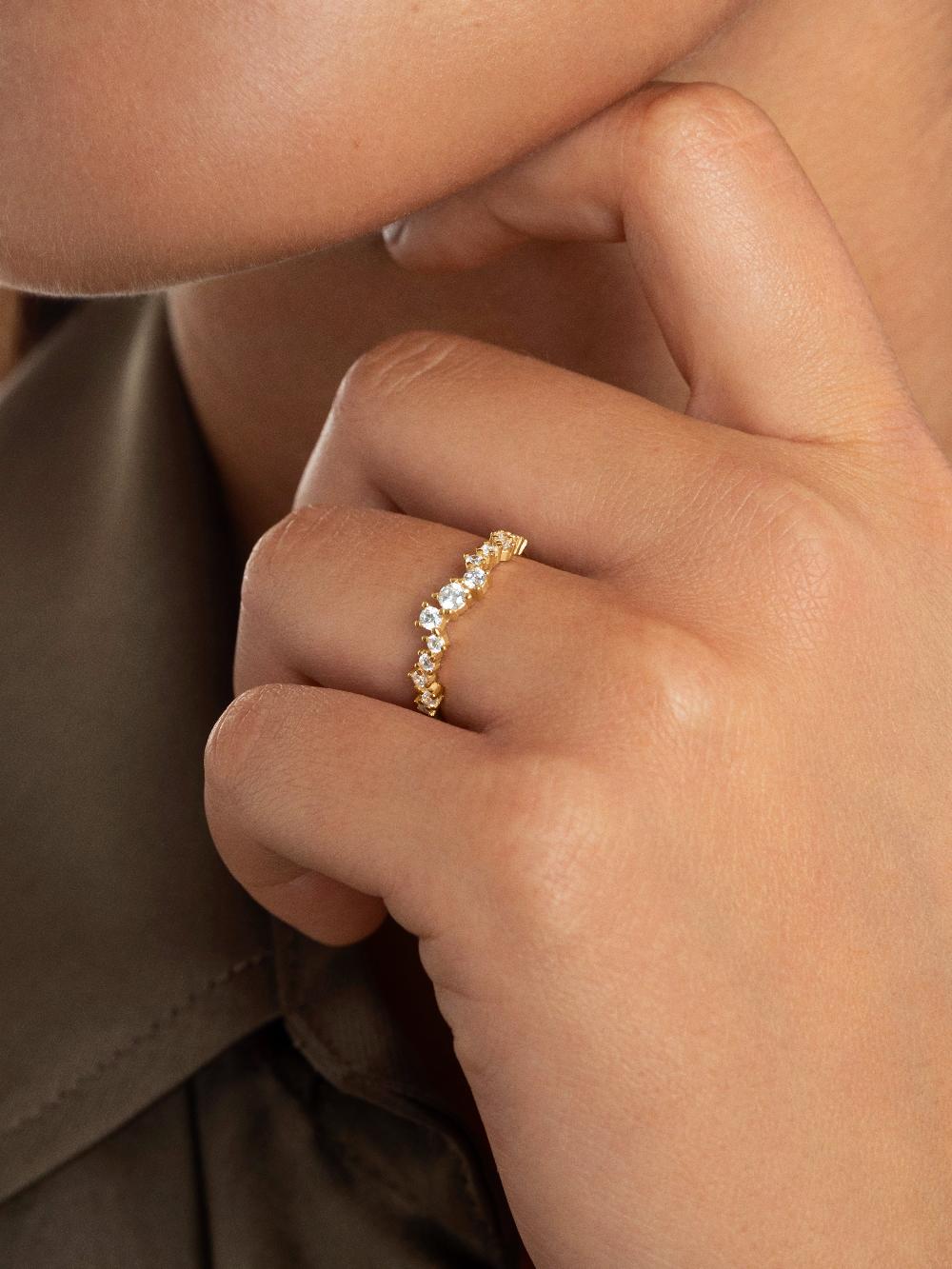 singularu Anillo Estellar Plata Baño Oro Última moda
