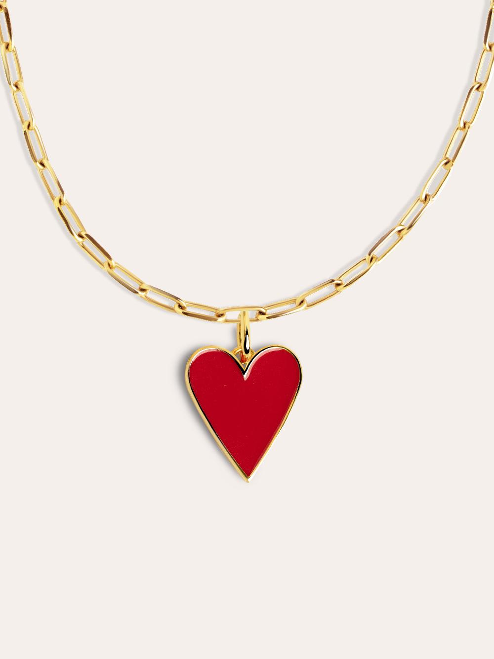 singularu Collar Lovely Heart Red Enamel Baño Oro