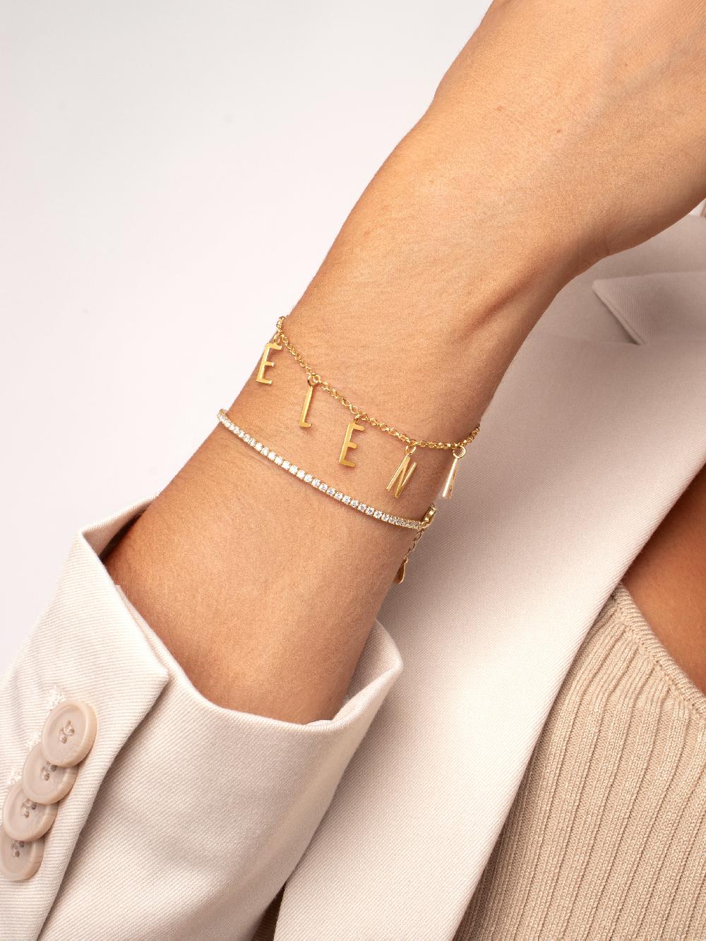 singularu Pulsera Personalizada Letters Plata Baño Oro Mejor oferta