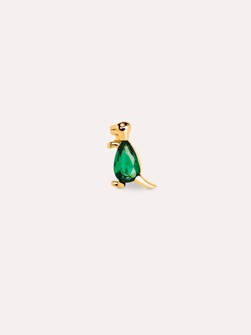 singularu Pendiente Suelto Dino T Rex Green Plata Baño Oro