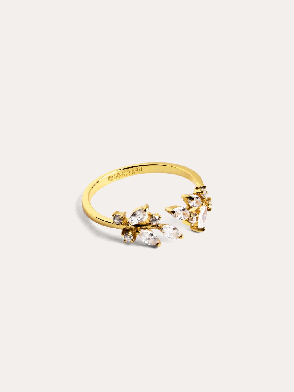 singularu Anillo Buganvilla White Plata Baño Oro
