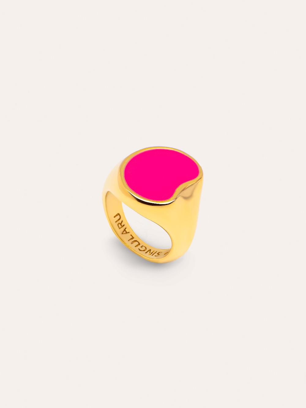 singularu Anillo Signet Bean Neon Pink Enamel Baño Oro Tienda de fábrica
