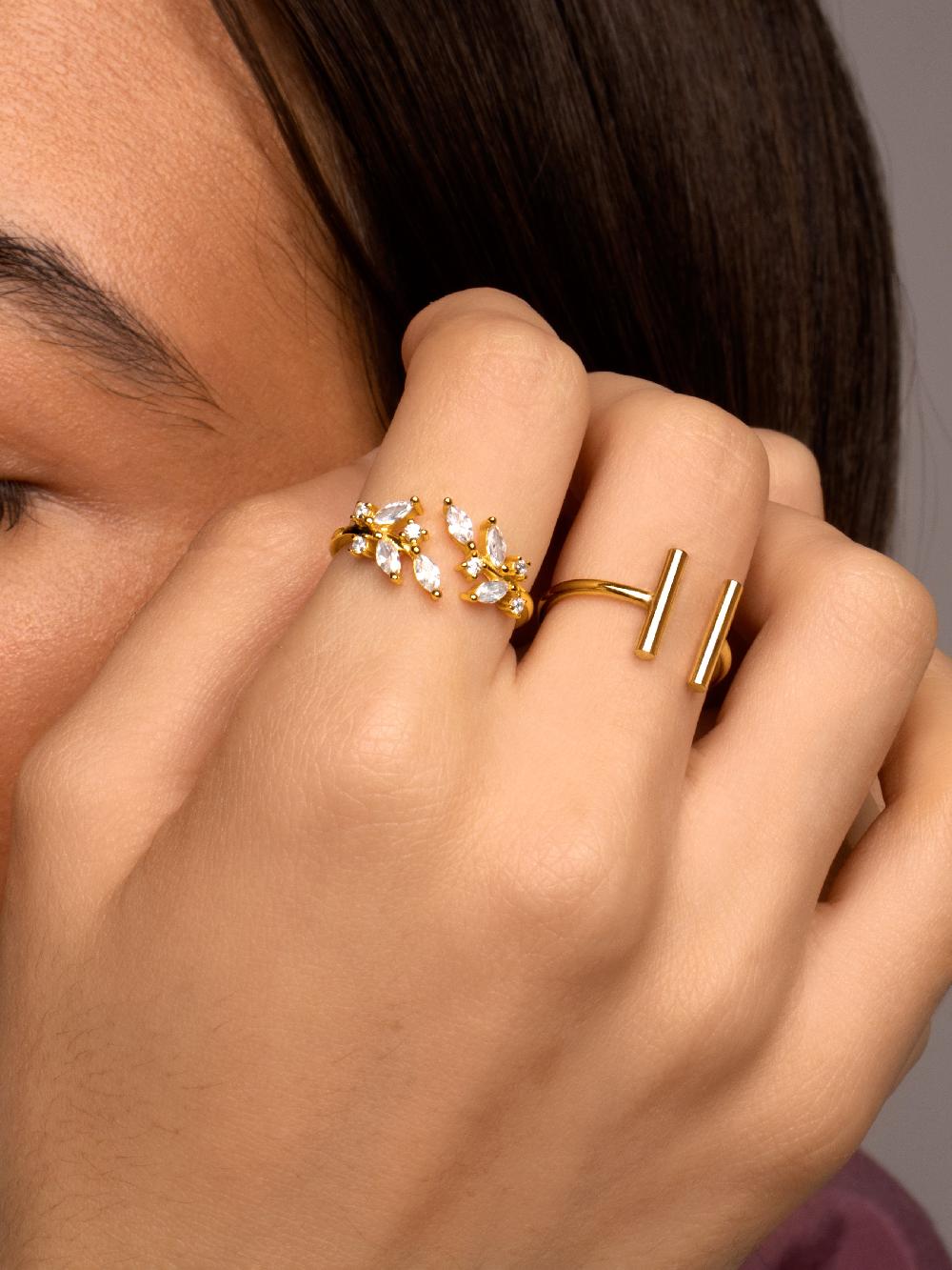 singularu Anillo Sticks Plata Baño Oro Última moda