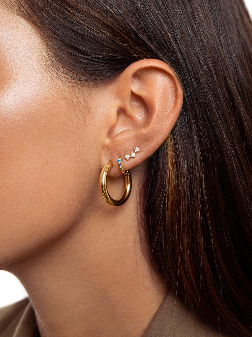 singularu Pendiente Suelto Triple Spark Plata Baño Oro Outlet online