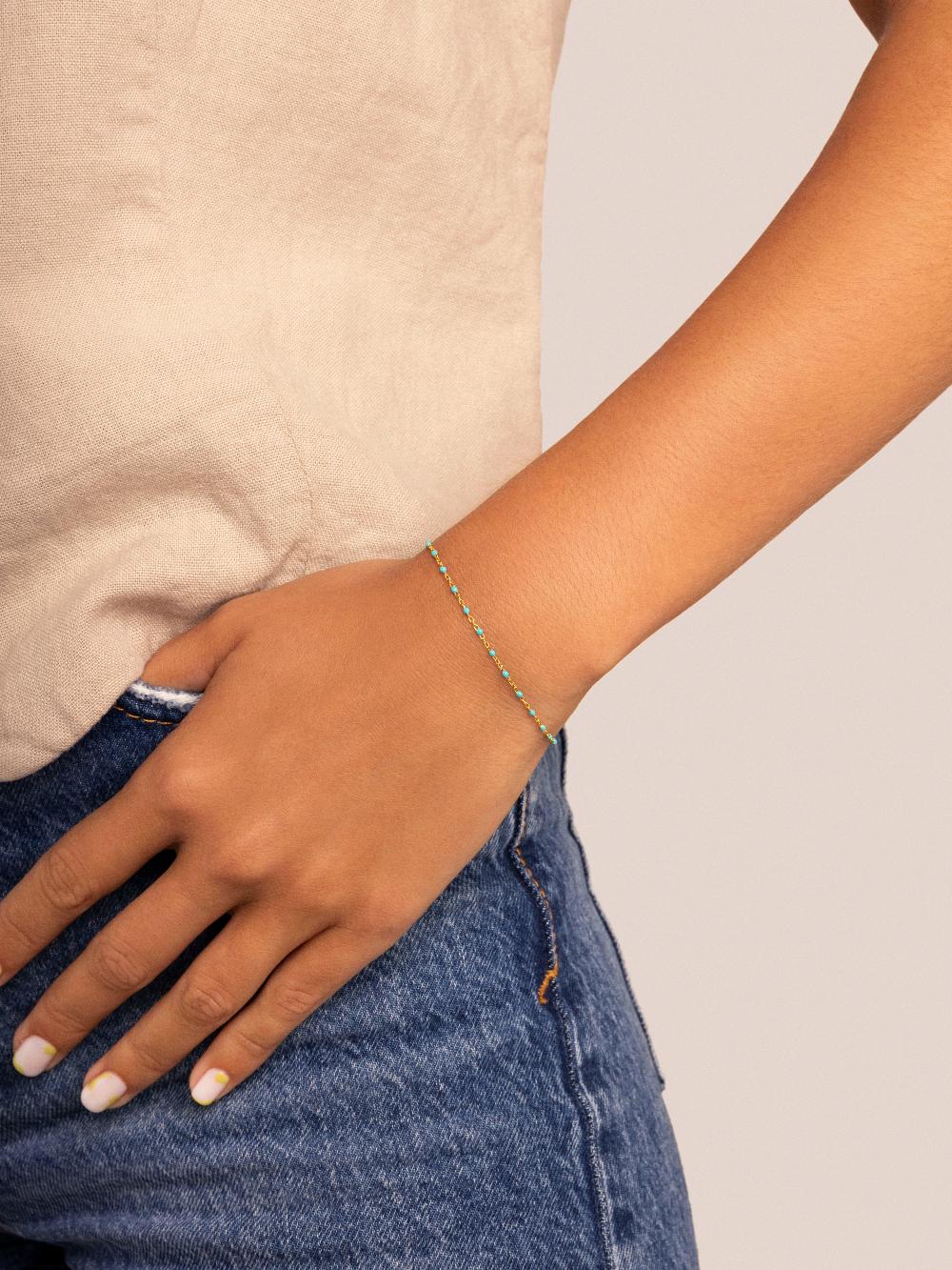 singularu Pulsera Dots Turquoise Enamel Plata Baño Oro Los más vendidos