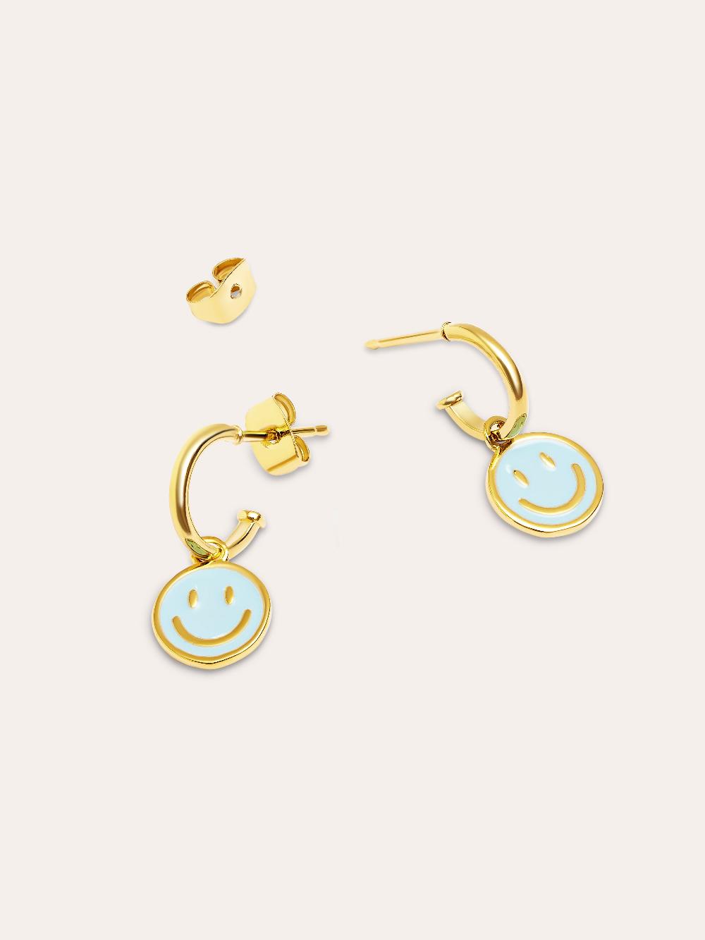 singularu Pendientes Aro Smiley Sky Enamel Baño Oro Envío gratis