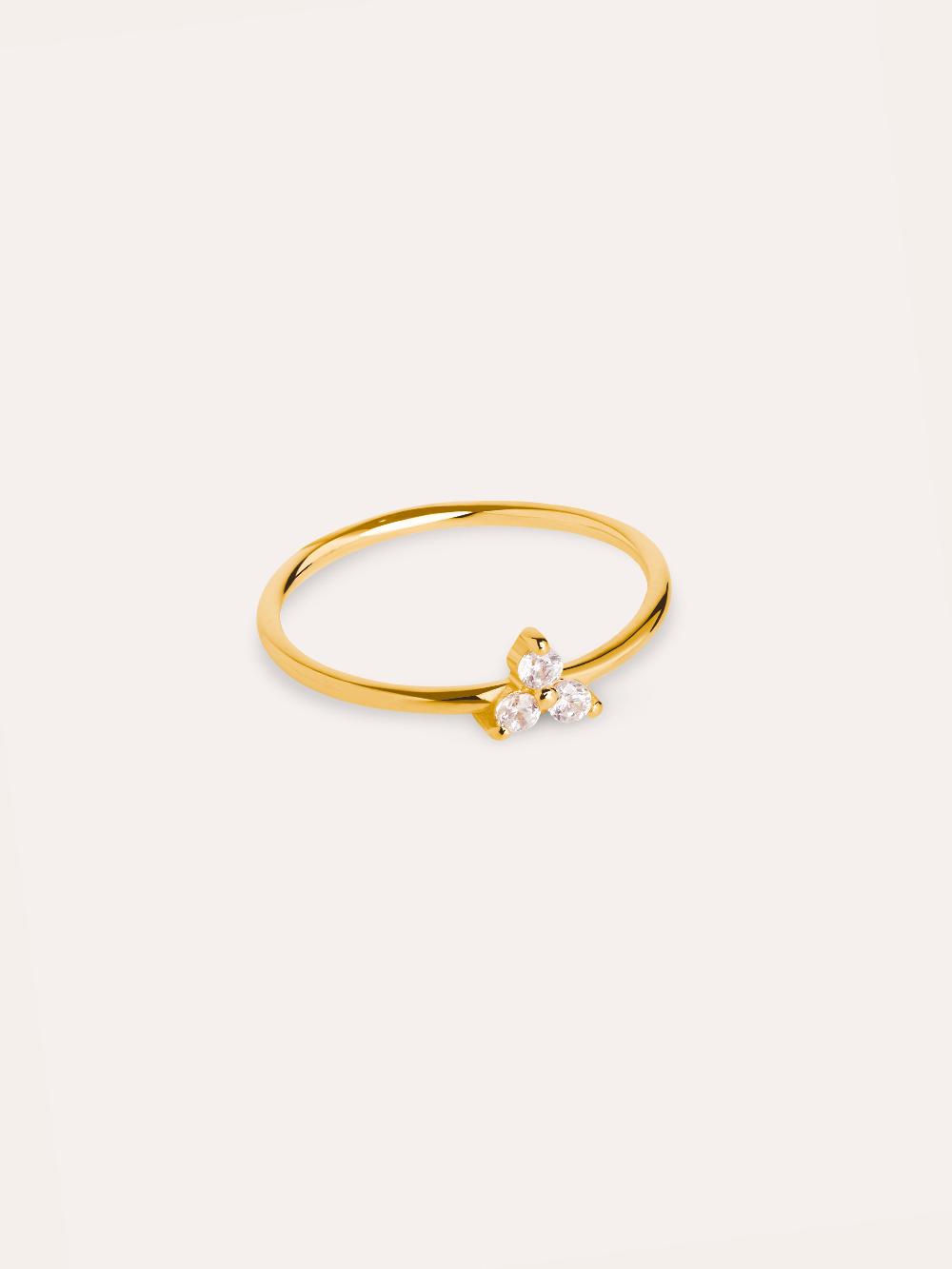 singularu Anillo Trebol Plata Baño Oro