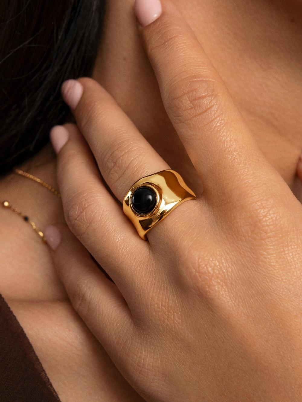 singularu Anillo My Onyx Baño Oro Oferta exclusiva