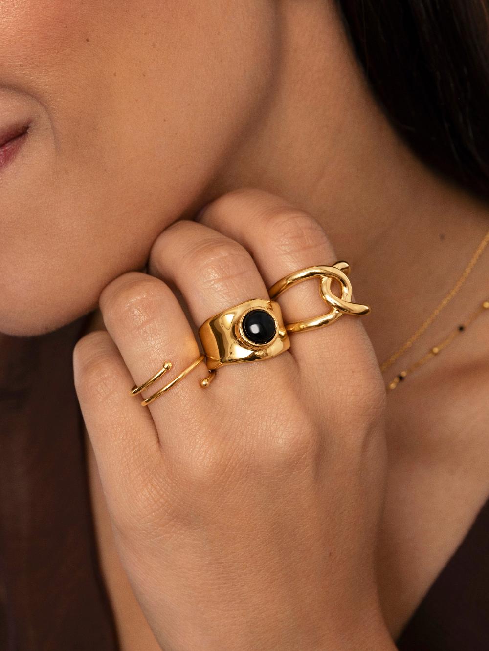 singularu Anillo My Onyx Baño Oro Oferta exclusiva