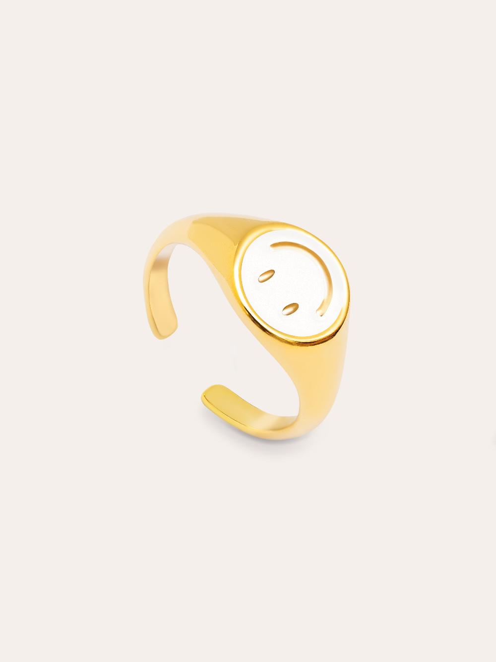 singularu Anillo Smiley White Enamel Baño Oro Oferta exclusiva