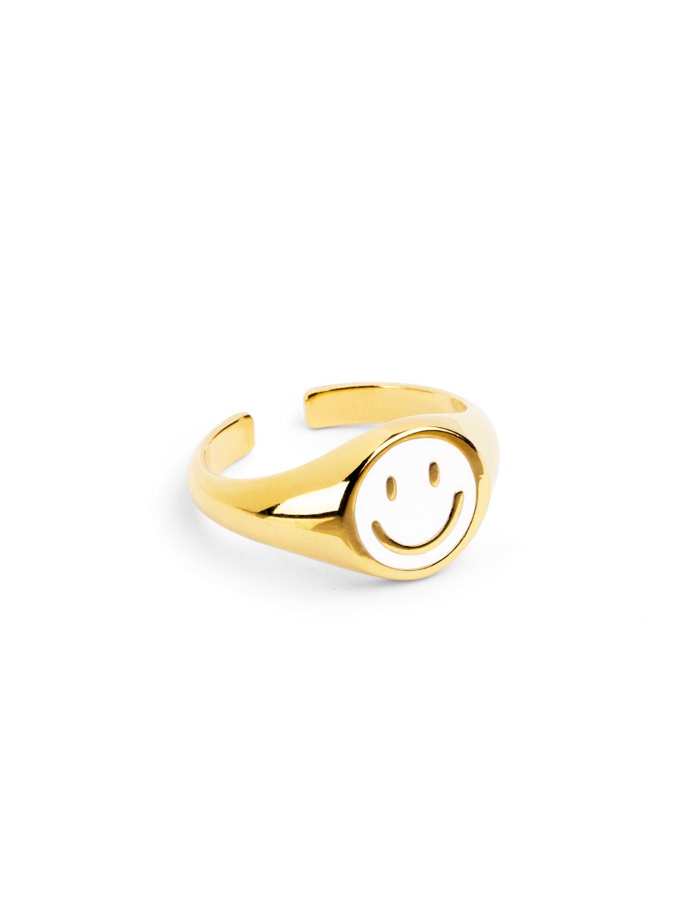 singularu Anillo Smiley White Enamel Baño Oro Oferta exclusiva