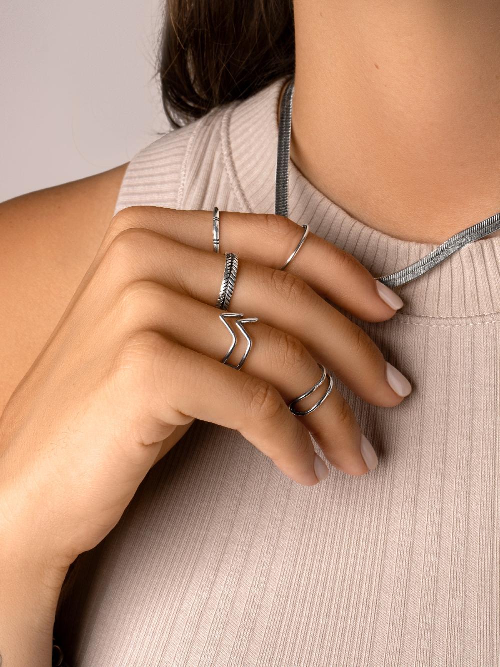 singularu Anillo Double Peak Plata Rebajas top