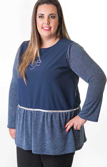 susana escribano Jersey de punto azul. Con volante Última moda