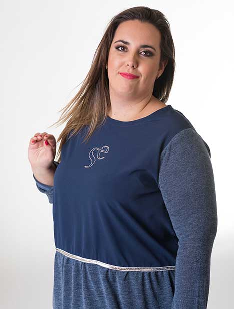 susana escribano Jersey de punto azul. Con volante Última moda
