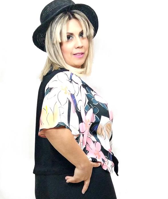 susana escribano Blusa combinada dos colores. Rebajas tallas grandes Outlet