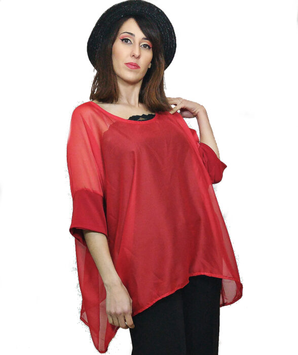 susana escribano Bluson rojo gasa transparente. Las rebajas de verano Outlet online