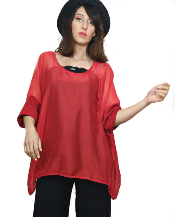 susana escribano Bluson rojo gasa transparente. Las rebajas de verano Outlet online