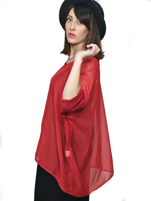 susana escribano Bluson rojo gasa transparente. Las rebajas de verano Outlet online