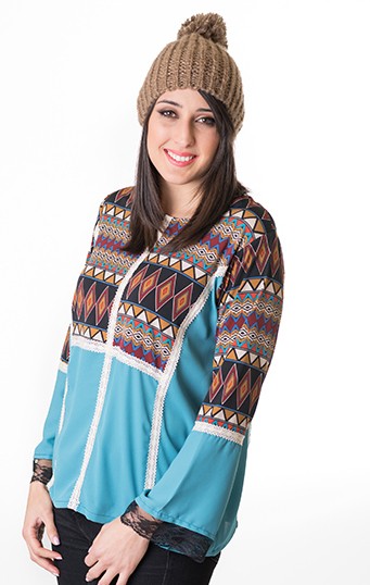 susana escribano Blusa patchwork de manga larga En oferta