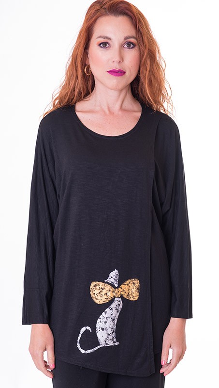 susana escribano Camiseta Gato plateado y dorado