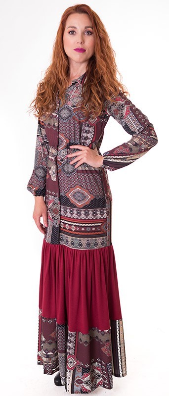 susana escribano Vestido camisero largo. Tonos rojos 2025