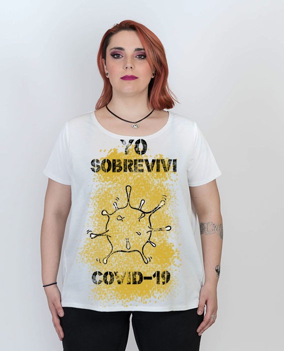 susana escribano Camiseta coronavirus manga corta blanca Rebajas baratas