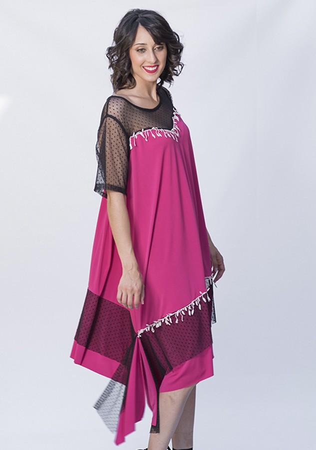 susana escribano Vestido romantico. Salmon y fucsia Outlet