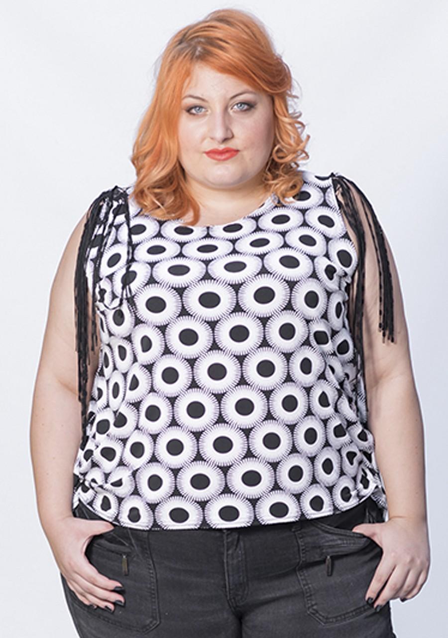 susana escribano Blusa blanca y negra estampado topos Descuento
